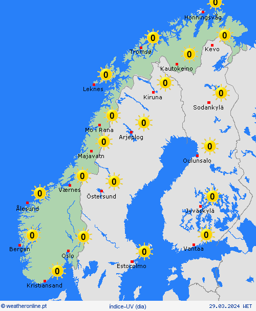 índice-uv Noruega Europa mapas de previsão