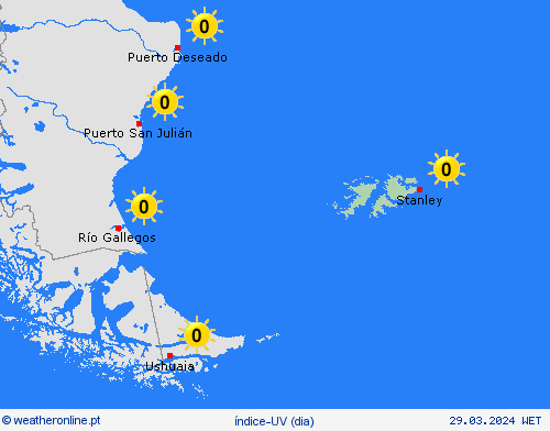 índice-uv Ilhas Malvinas América do Sul mapas de previsão