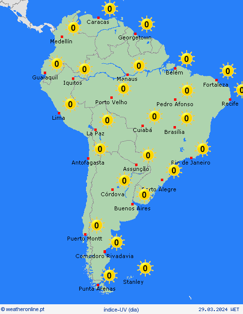 índice-uv  América do Sul mapas de previsão