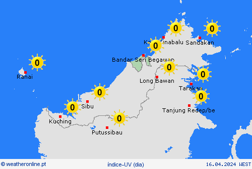 índice-uv Brunei Ásia mapas de previsão