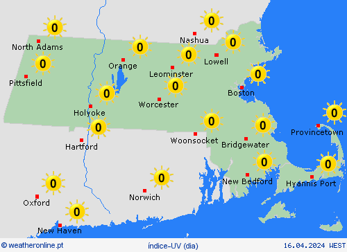 índice-uv Massachusetts América do Norte mapas de previsão