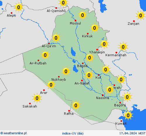 índice-uv Iraque Ásia mapas de previsão