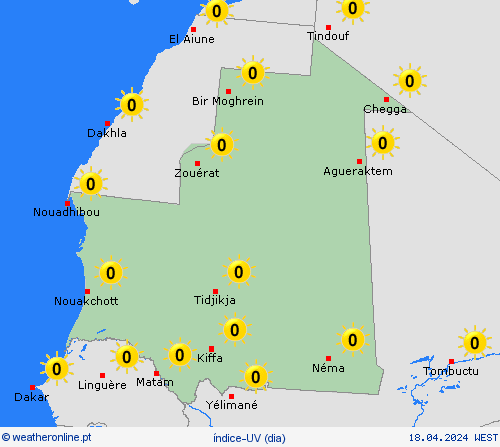 índice-uv Mauritânia África mapas de previsão