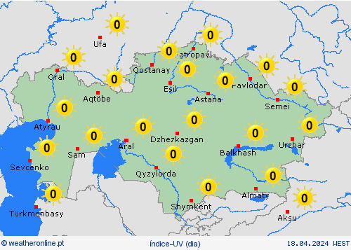 índice-uv Cazaquistão Ásia mapas de previsão