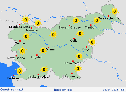 índice-uv Eslovénia Europa mapas de previsão