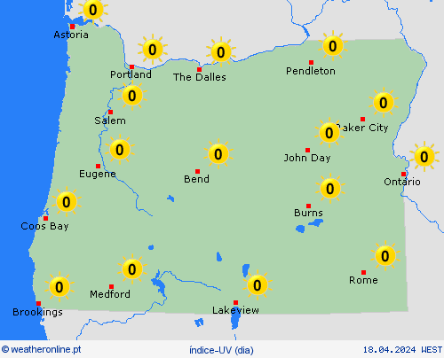 índice-uv Oregon América do Norte mapas de previsão