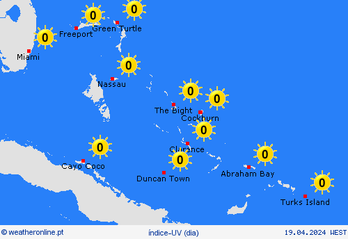 índice-uv Bahamas América Central mapas de previsão