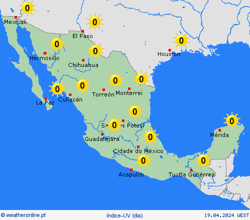 índice-uv México América Central mapas de previsão