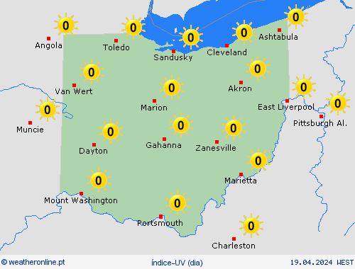 índice-uv Ohio América do Norte mapas de previsão