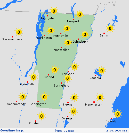 índice-uv Vermont América do Norte mapas de previsão