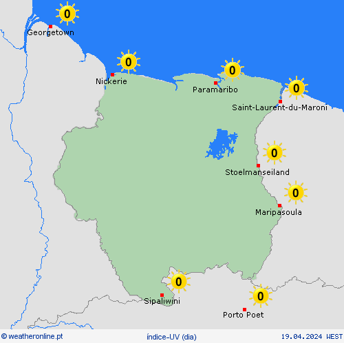 índice-uv Suriname América do Sul mapas de previsão