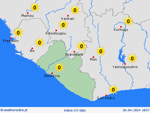 índice-uv Libéria África mapas de previsão