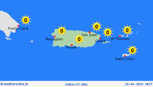 índice-uv Porto Rico América Central mapas de previsão