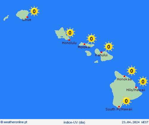 índice-uv Havaí América do Norte mapas de previsão
