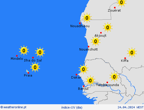 índice-uv Cabo Verde África mapas de previsão