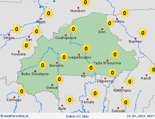 índice-uv Burkina Faso África mapas de previsão