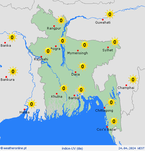 índice-uv Bangladesh Ásia mapas de previsão