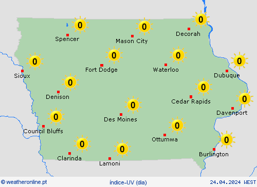 índice-uv Iowa América do Norte mapas de previsão