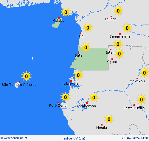 índice-uv Guiné Equatorial África mapas de previsão