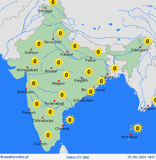 índice-uv Índia Ásia mapas de previsão