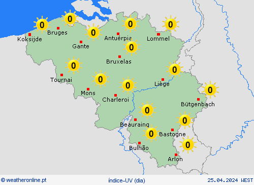 índice-uv Bélgica Europa mapas de previsão