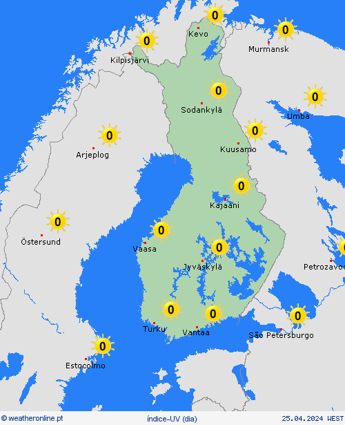 índice-uv Finlândia Europa mapas de previsão