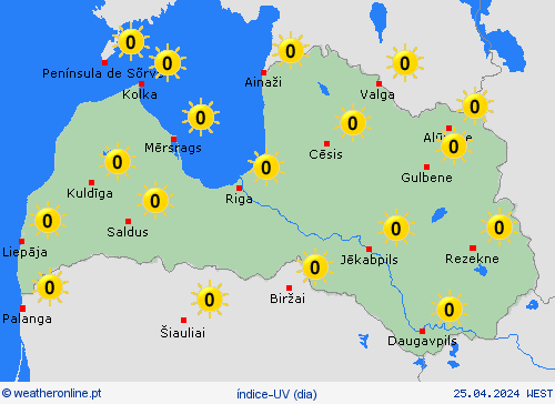 índice-uv Letónia Europa mapas de previsão