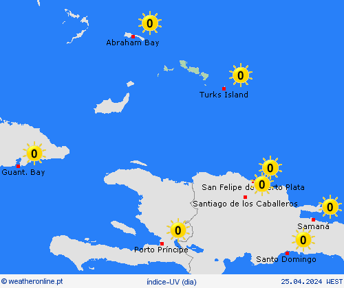 índice-uv Turks e Caicos América Central mapas de previsão