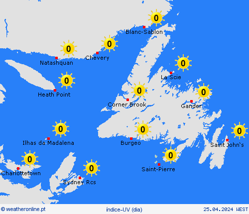 índice-uv Saint-Pierre e Miquelon América do Norte mapas de previsão