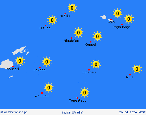 índice-uv Samoa Americana Oceânia mapas de previsão