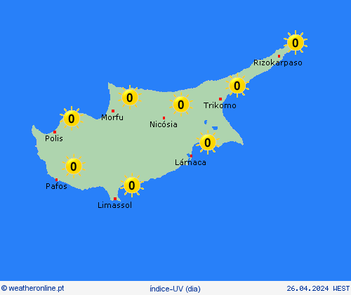 índice-uv Chipre Europa mapas de previsão