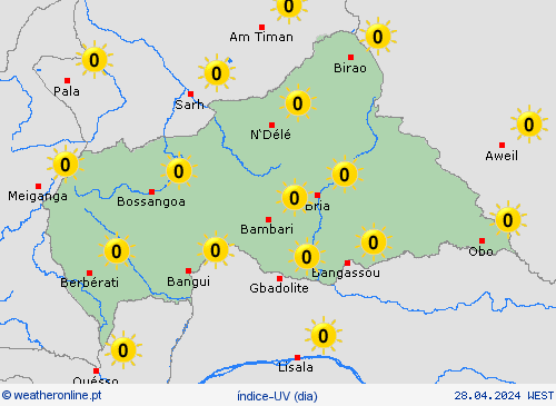 índice-uv República Centro-Africana África mapas de previsão