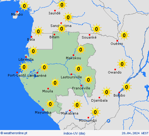 índice-uv Gabão África mapas de previsão