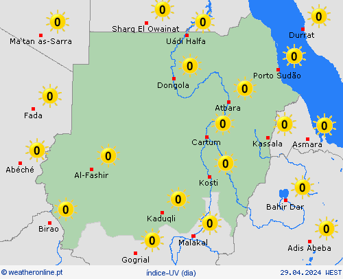 índice-uv Sudão África mapas de previsão