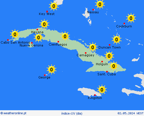 índice-uv Cuba América Central mapas de previsão