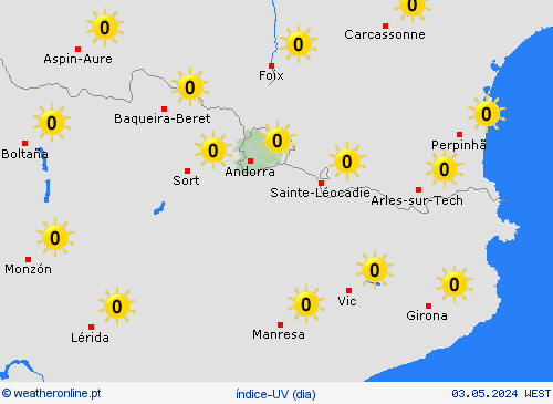 índice-uv Andorra Europa mapas de previsão