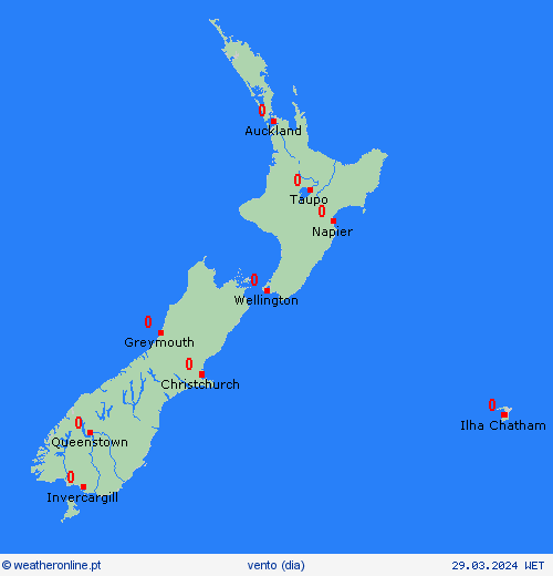 vento Nova Zelândia Oceânia mapas de previsão
