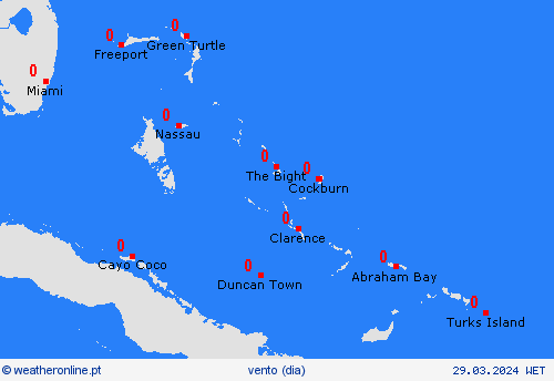 vento Bahamas América Central mapas de previsão