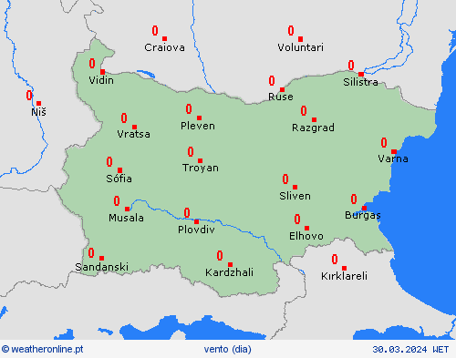 vento Bulgária Europa mapas de previsão