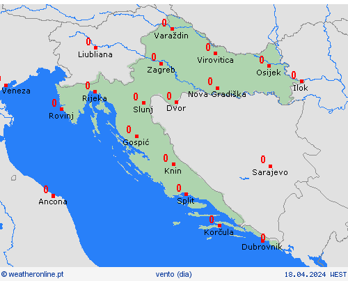 vento Croácia Europa mapas de previsão