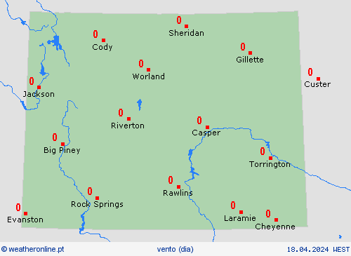 vento Wyoming América do Norte mapas de previsão