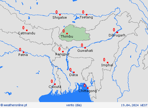 vento Butão Ásia mapas de previsão