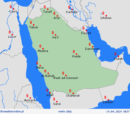 vento Arábia Saudita Ásia mapas de previsão