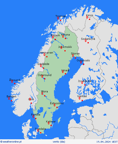 vento Suécia Europa mapas de previsão