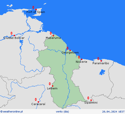 vento Guiana América do Sul mapas de previsão