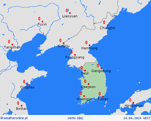 vento Coreia do Sul Ásia mapas de previsão