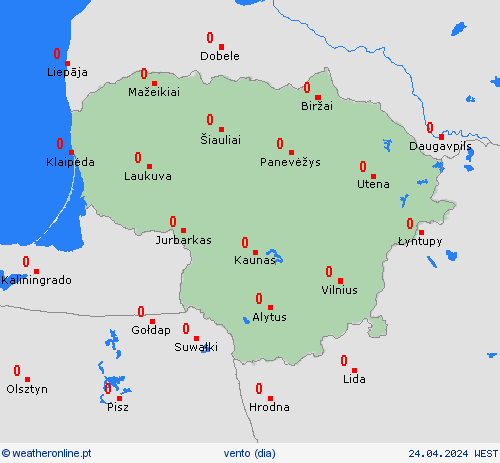 vento Lituânia Europa mapas de previsão