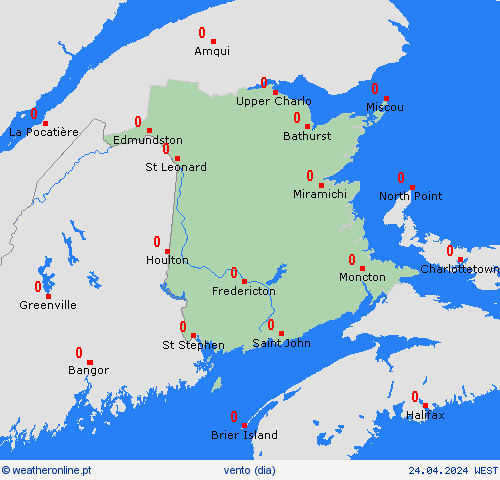 vento Nova Brunswick América do Norte mapas de previsão
