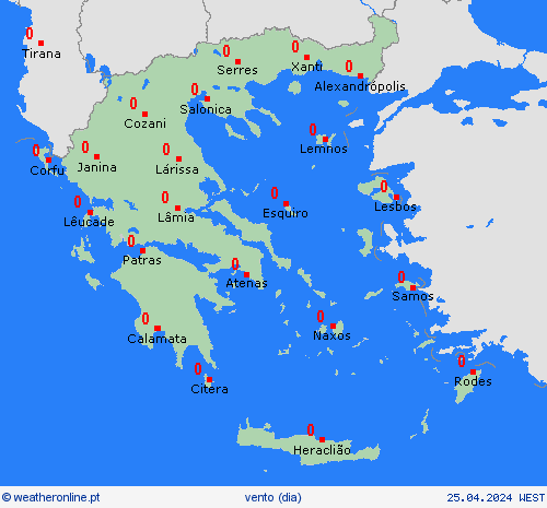 vento Grécia Europa mapas de previsão