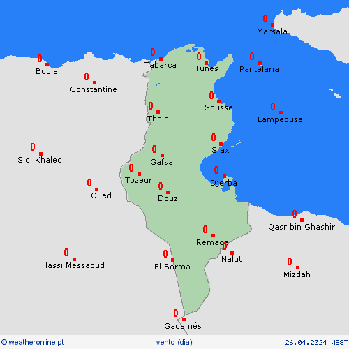 vento Tunísia África mapas de previsão